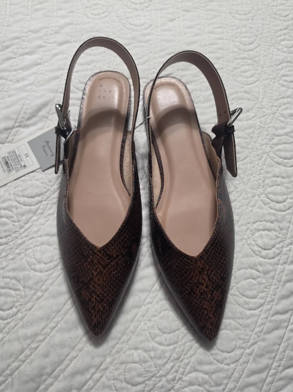 a new day Brown Snake-Print Pointed Slingback Flats